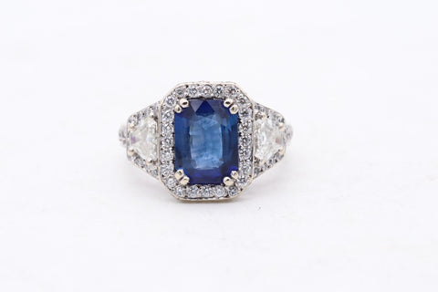 Barmakian Brothers Ring In 18Kt White Gold With 4.47 Ctw In Calf Cut Diamonds And Sapphires
