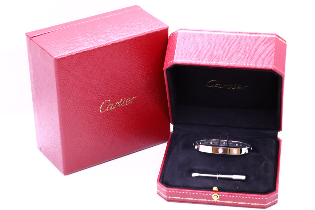 CARTIER LOVE BRACELET 10 DIAMONDS 18 KT WHITE GOLD SIZE 16 NIB