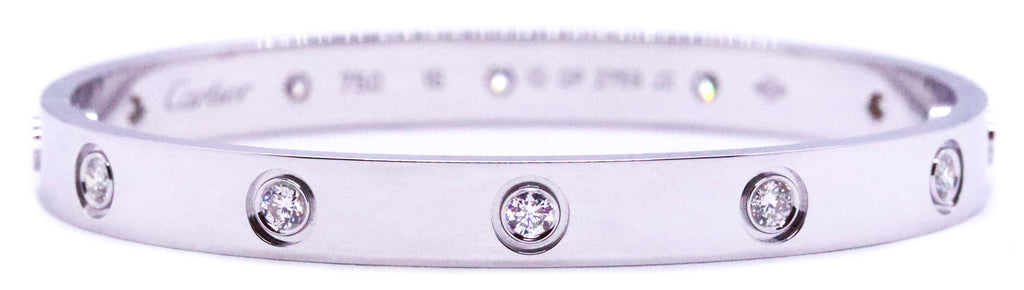 CARTIER LOVE BRACELET 10 DIAMONDS 18 KT WHITE GOLD SIZE 16 NIB