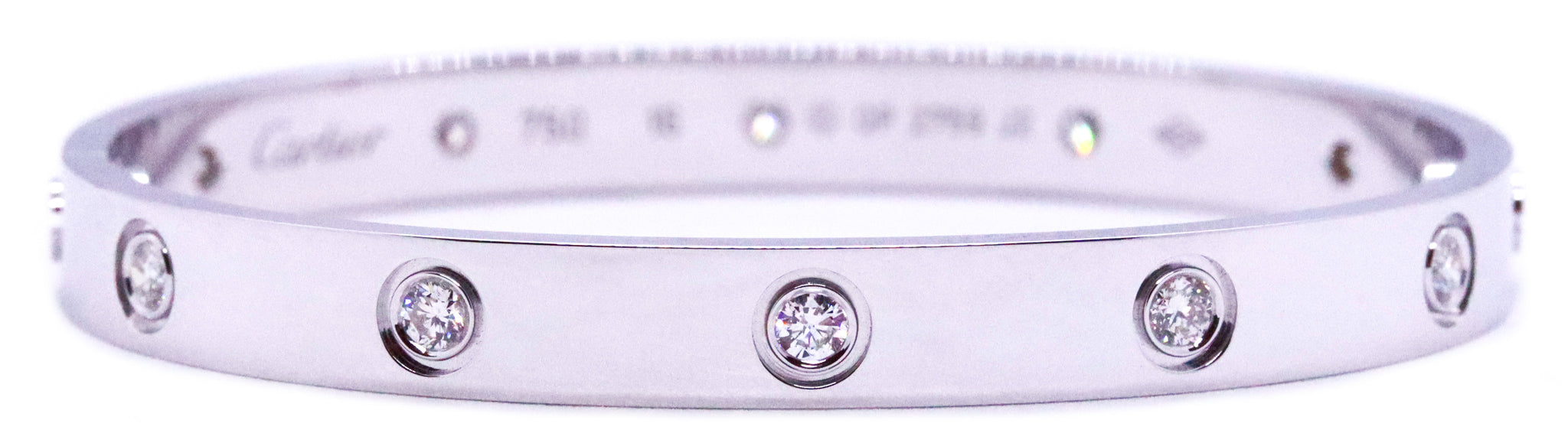 CARTIER LOVE BRACELET 10 DIAMONDS 18 KT WHITE GOLD SIZE 16 NIB 