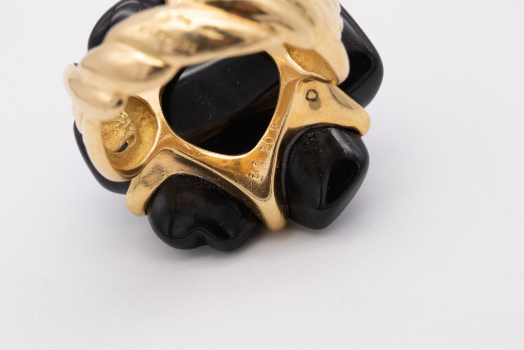 Chanel Paris Camelia Flower Ring In 18Kt Yellow Gold With Black Onyx –  Treasure Fine Jewelry