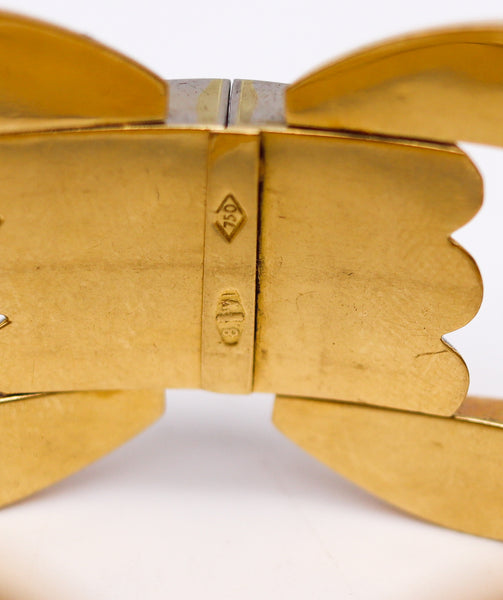 -Italy 1935 Milano Art Deco Faceted Tank Bracelet In Three Tones Of 18Kt Gold