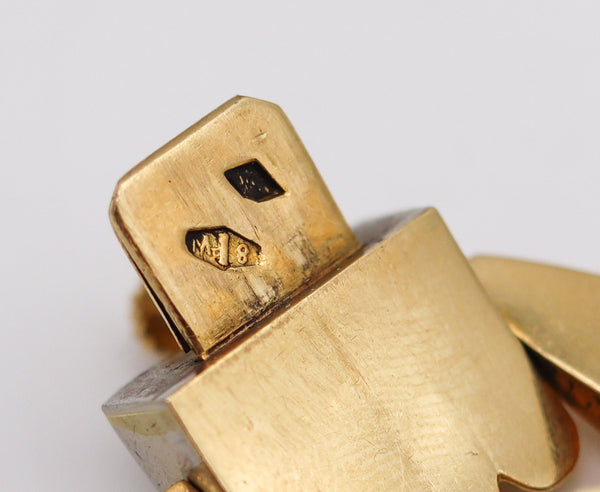 -Italy 1935 Milano Art Deco Faceted Tank Bracelet In Three Tones Of 18Kt Gold
