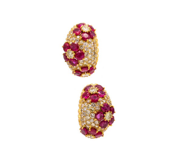 BOMBE CLUSTER EARRINGS IN 18 KT GOLD WITH 25.18 Ctw IN DIAMONDS AND RUBIES
