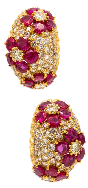 BOMBE CLUSTER EARRINGS IN 18 KT GOLD WITH 25.18 Ctw IN DIAMONDS AND RUBIES
