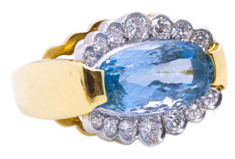 PLATINUM AND 18 KT GOLD RING WITH 6.31 Cts DIAMONDS & SANTA MARIA AQUAMARINE