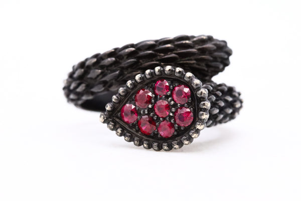 Boucheron Paris Serpent Boheme Ring In 18Kt Blackened Gold With Burmese Rubies