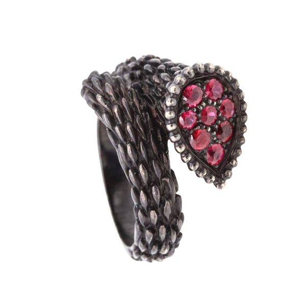 Boucheron Paris Serpent Boheme Ring In 18Kt Blackened Gold With Burmese Rubies