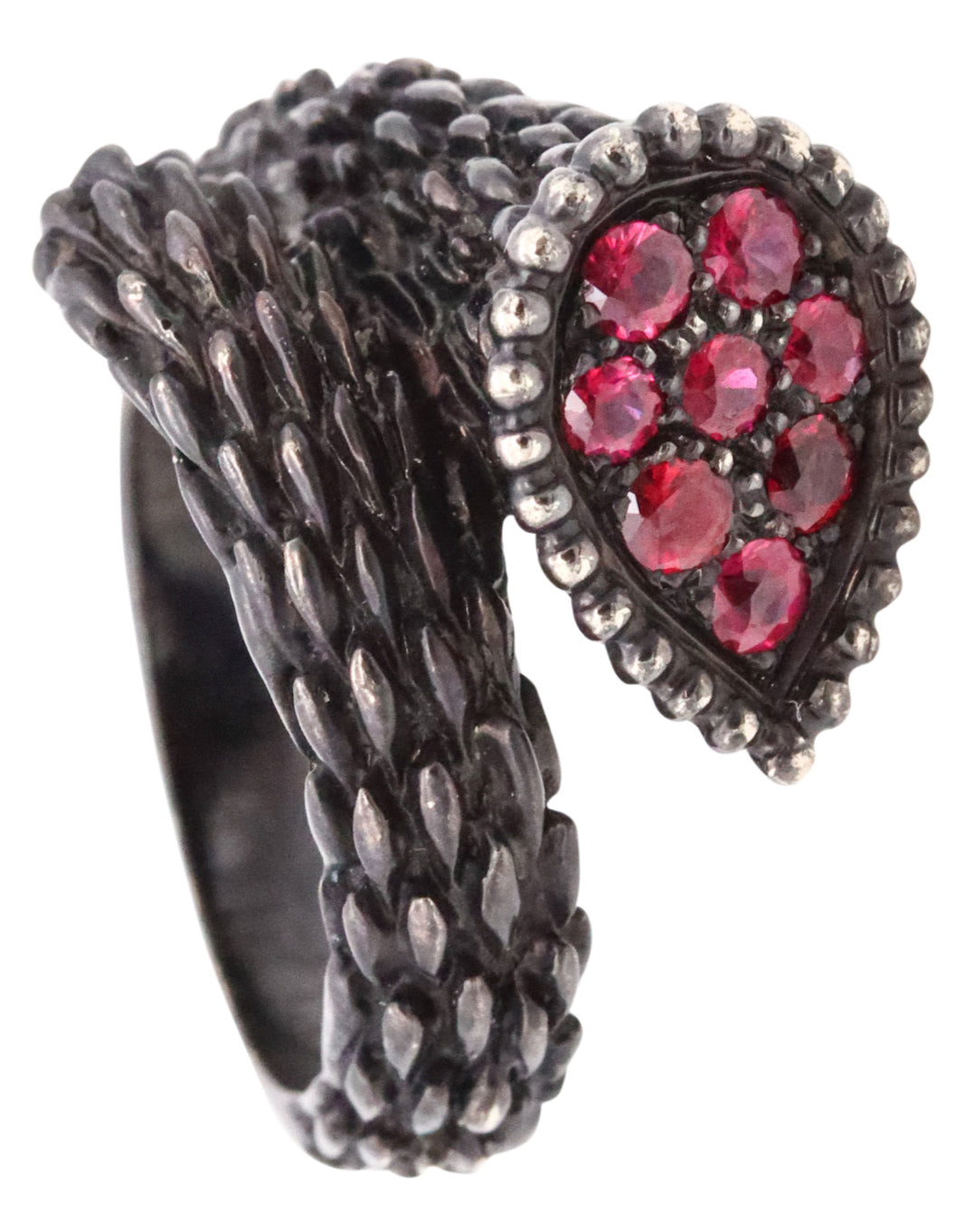 Boucheron Paris Serpent Boheme Ring In 18Kt Blackened Gold With Burmese Rubies