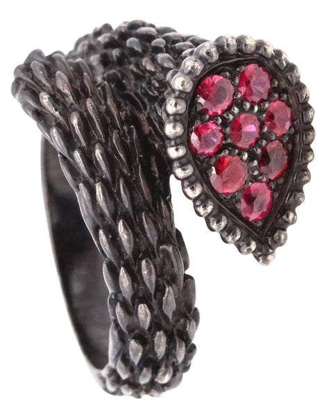 Boucheron Paris Serpent Boheme Ring In 18Kt Blackened Gold With Burmese Rubies