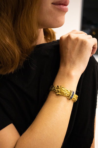 CHAUMET 1954 PARIS 18 KT YELLOW GOLD RETRO BRACELET WITH 3.79 Cts OF DIAMONDS & SAPPHIRES