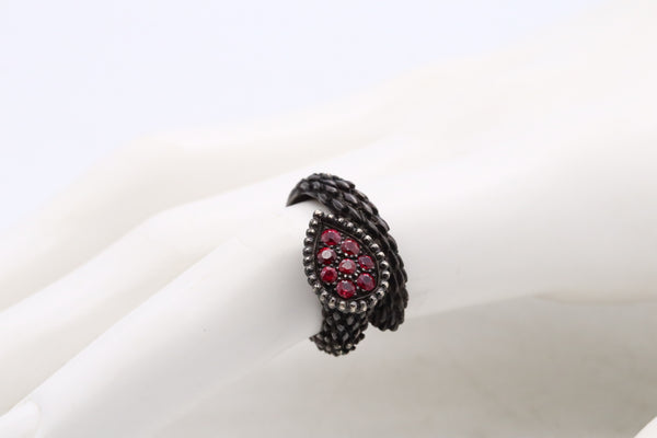 Boucheron Paris Serpent Boheme Ring In 18Kt Blackened Gold With Burmese Rubies