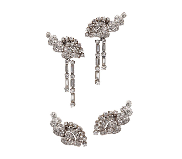 Art Deco 1930 Convertible Clips-Earrings in Solid Platinum with 5.89 Cts in VS Diamonds