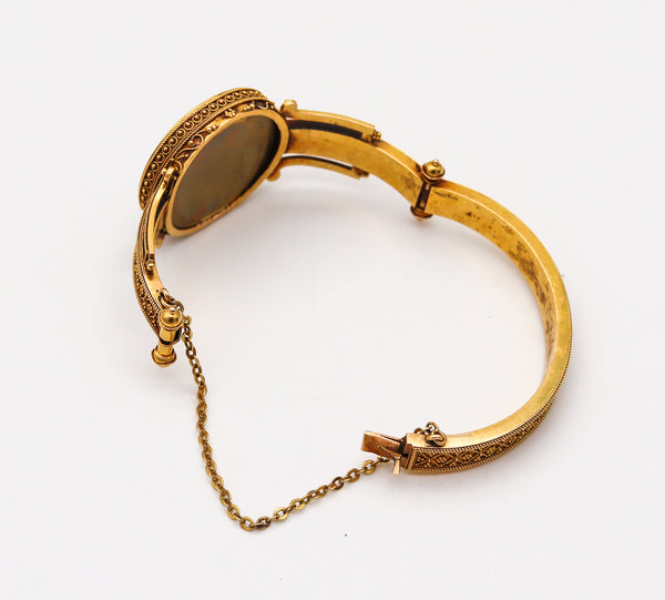-Etruscan Revival 1880 Scarab Micro Mosaic Bracelet In 18Kt Yellow Gold