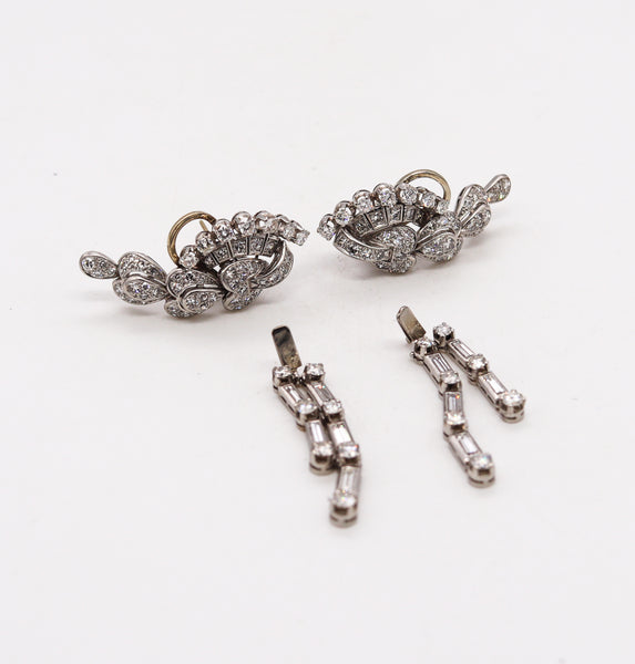 Art Deco 1930 Convertible Clips-Earrings in Solid Platinum with 5.89 Cts in VS Diamonds