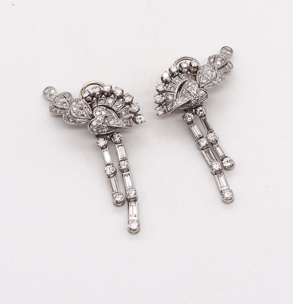 Art Deco 1930 Convertible Clips-Earrings in Solid Platinum with 5.89 Cts in VS Diamonds