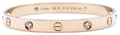 CARTIER LOVE BRACELET 18 KT YELLOW GOLD WITH 4 ROUND DIAMONDS SIZE 16 NIB WITH SCREWDRIVER