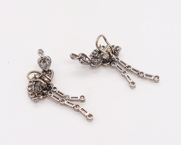 Art Deco 1930 Convertible Clips-Earrings in Solid Platinum with 5.89 Cts in VS Diamonds