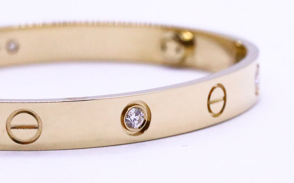 CARTIER LOVE BRACELET 18 KT YELLOW GOLD WITH 4 ROUND DIAMONDS SIZE 16 NIB WITH SCREWDRIVER