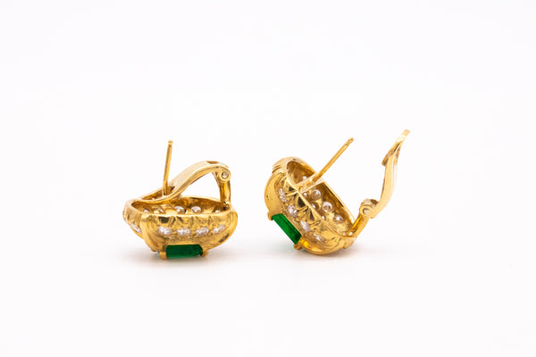 (S)Designer Modern Pair Of Earrings In 18Kt Gold With 4.34 Ctw In Colombian Emeralds And Diamonds