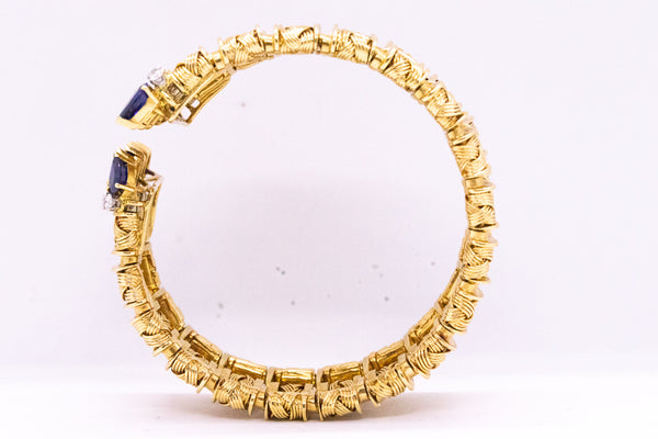 TEXTURED 18 KT VINTAGE BANGLE WITH 8.62 Cts OF DIAMONDS & SAPPHIRES