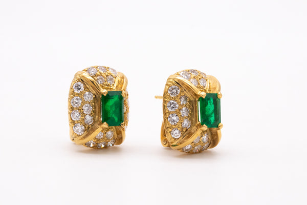 (S)Designer Modern Pair Of Earrings In 18Kt Gold With 4.34 Ctw In Colombian Emeralds And Diamonds