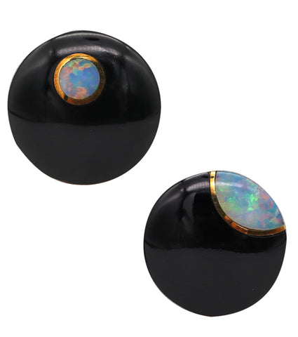 -Tiffany & Co 1977 Angela Cummings Round Lentils Earrings 18Kt Gold With Opal And Jade