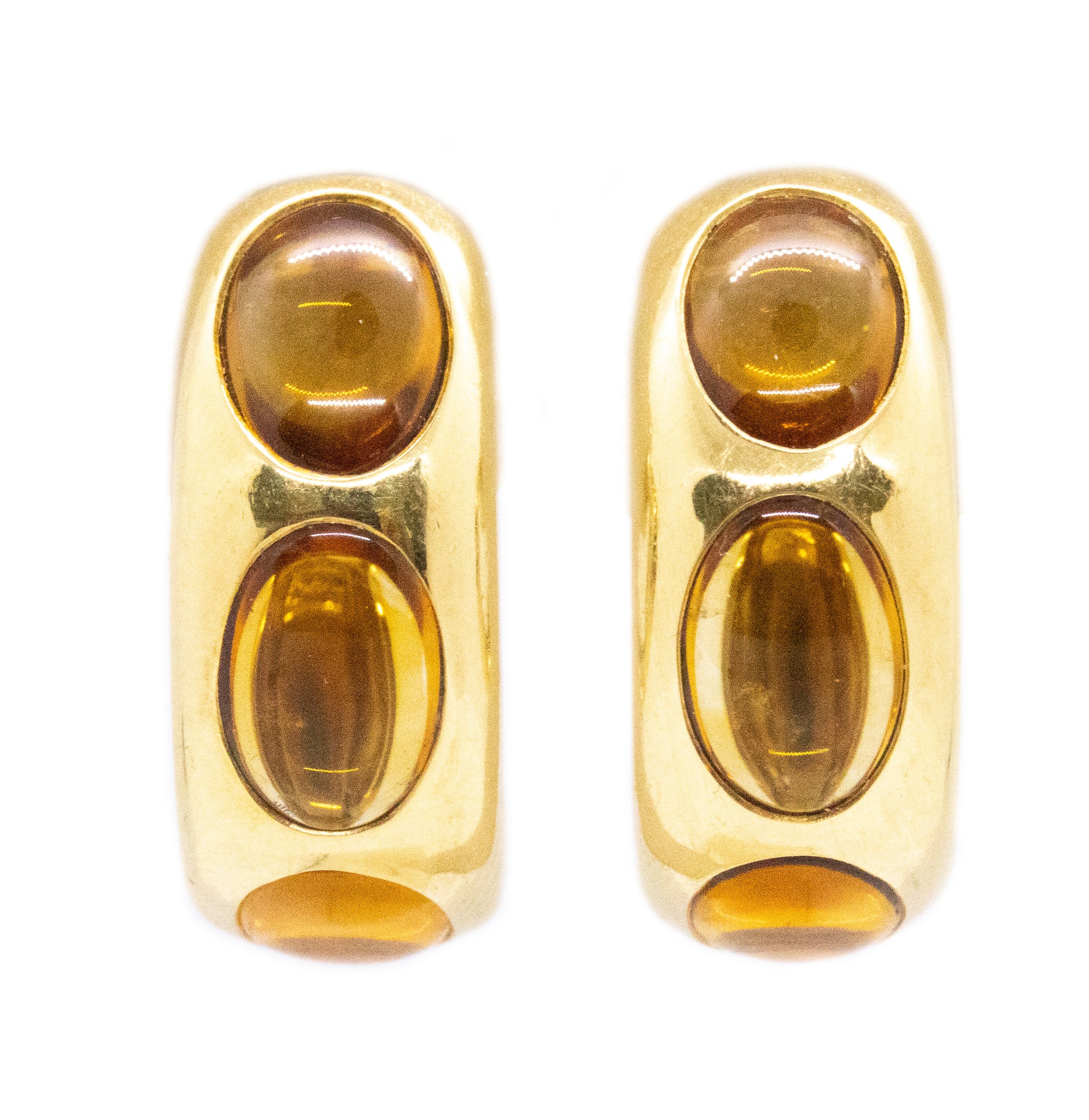 POMELLATO ITALY 18 KT HUGGIE HOOP EARRINGS WITH 12.06 Cts CITRINE CABOCHONS