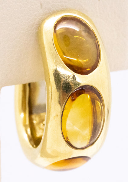 POMELLATO ITALY 18 KT HUGGIE HOOP EARRINGS WITH 12.06 Cts CITRINE CABOCHONS
