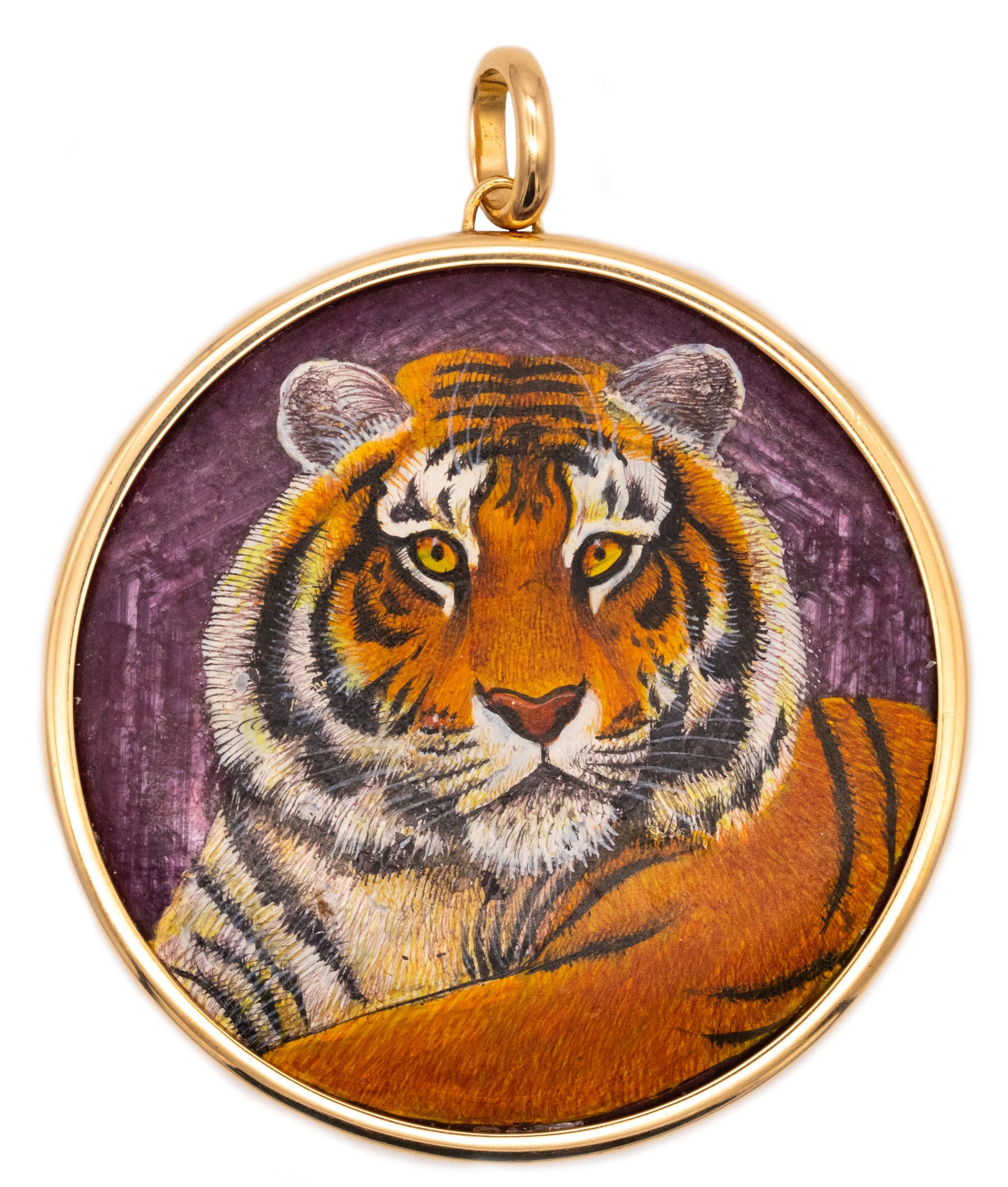 MICHELE DELLA VALLE 18 KT YELLOW GOLD PENDANT WITH A TIGER ON RED RUBY