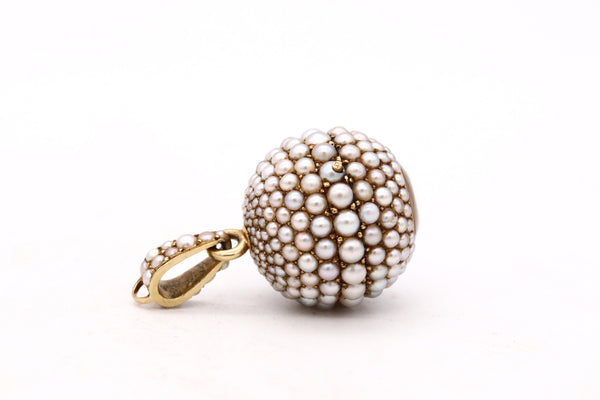Art Deco 1930 European Spherical Watch Pendant In 18Kt Yellow Gold With Gradated Round Pearls