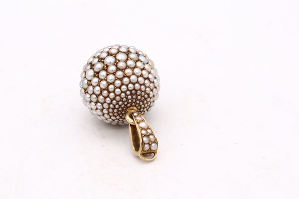 Art Deco 1930 European Spherical Watch Pendant In 18Kt Yellow Gold With Gradated Round Pearls