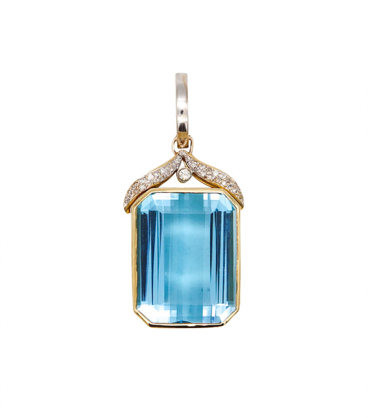 Contemporary Large Pendant In 18Kt Gold With 72.06 Ctw In Aquamarine & Diamonds
