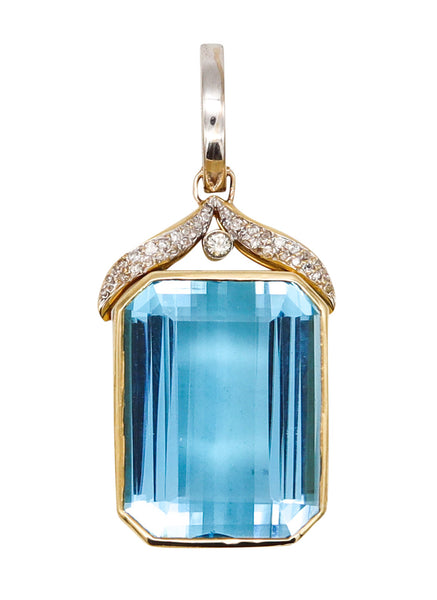 -Contemporary Large Pendant In 18Kt Gold With 72.06 Ctw In Aquamarine & Diamonds