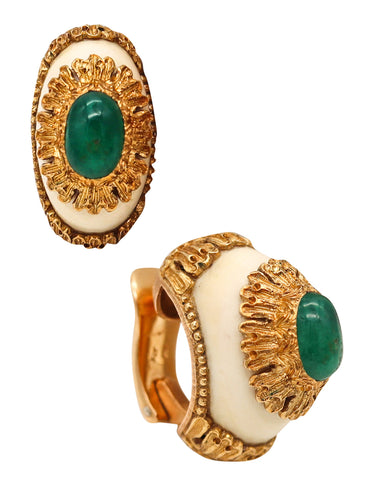 -Mario Buccellati 1970 Clips Earrings In 18Kt Yellow Gold With 2.62 Ctw In Emeralds