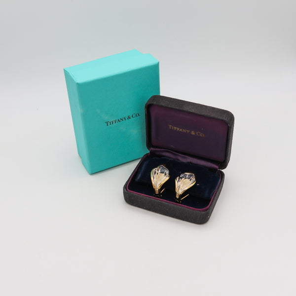 -Tiffany & Co 1977 Elsa Peretti Rock Quartz Lilies Clips On Earrings In 18Kt Yellow Gold