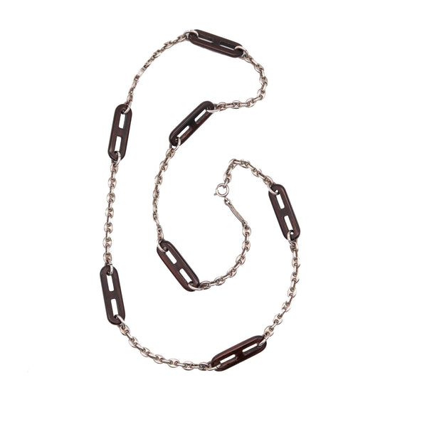 -Gucci Milan Vintage Mariner Chain Sautoir In .925 Sterling With Ebony Wood