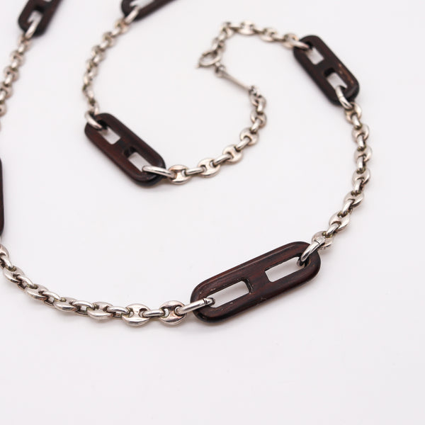 -Gucci Milan Vintage Mariner Chain Sautoir In .925 Sterling With Ebony Wood