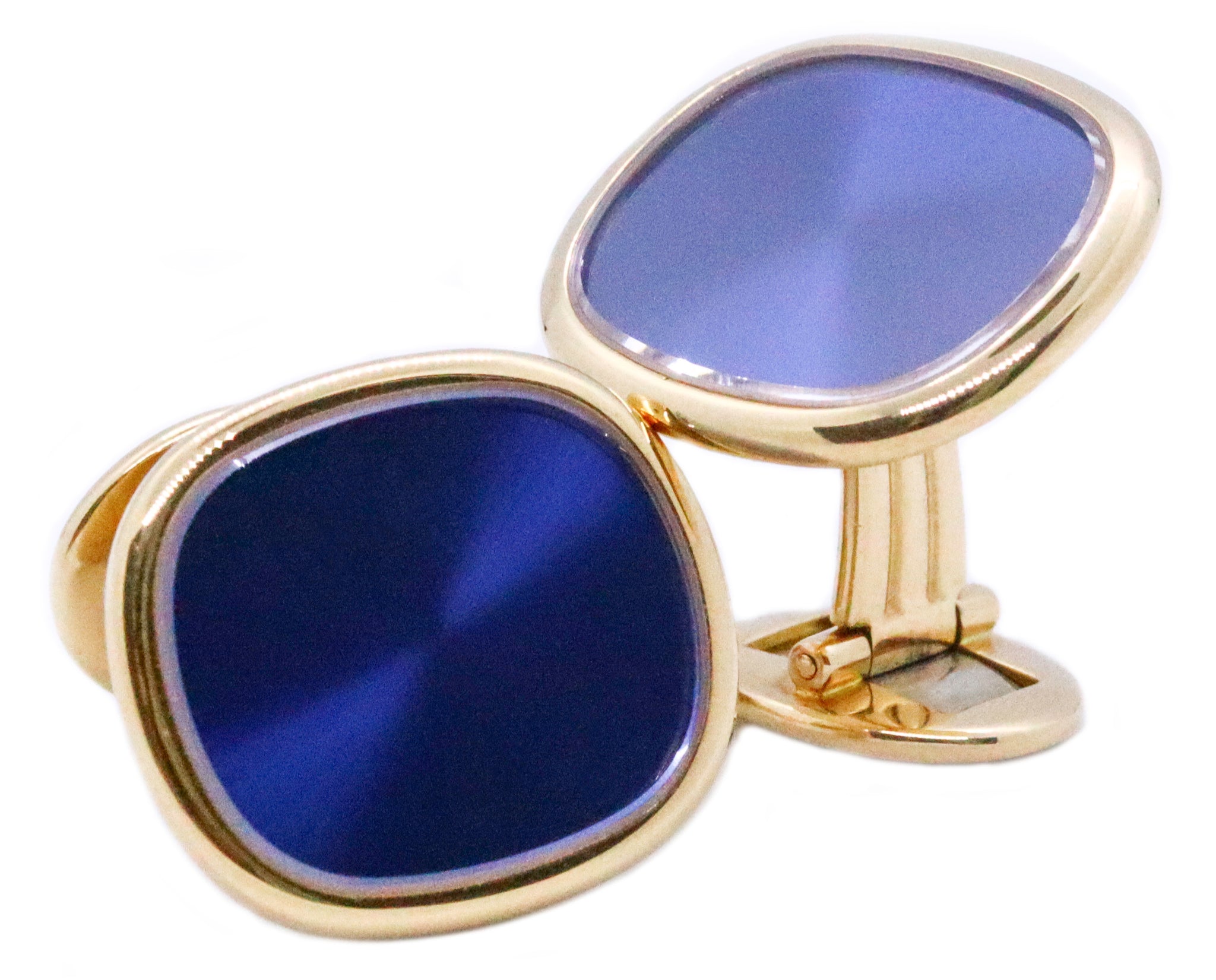 PATEK PHILIPPE 18 KT YELLOW GOLD BLUE DIAL ELLIPSE PAIR OF CUFF LINKS RARE