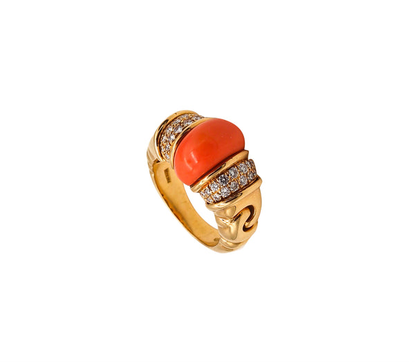 -Bvlgari Roma Cocktail Ring In 18Kt Gold With 3.68 Ctw Diamonds And Coral