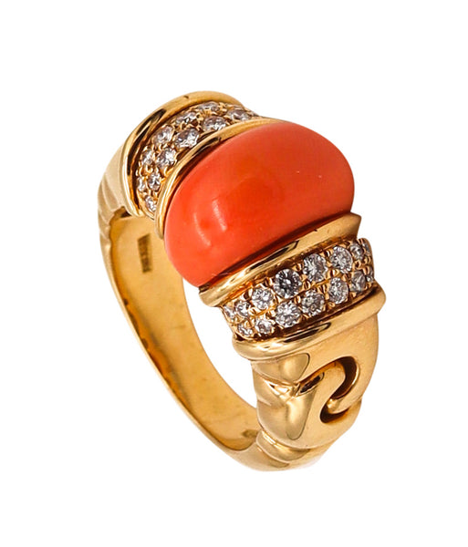 -Bvlgari Roma Cocktail Ring In 18Kt Gold With 3.68 Ctw Diamonds And Coral