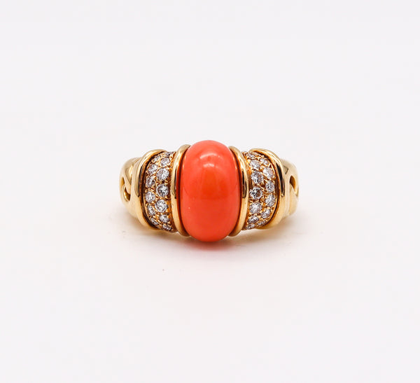 -Bvlgari Roma Cocktail Ring In 18Kt Gold With 3.68 Ctw Diamonds And Coral