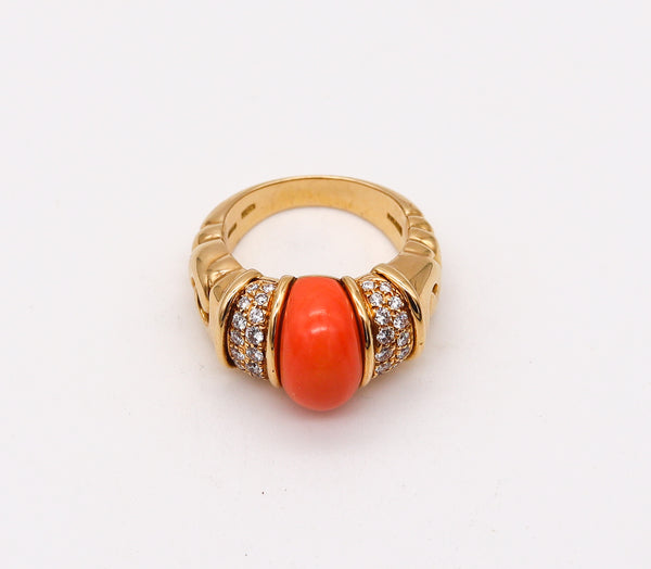 -Bvlgari Roma Cocktail Ring In 18Kt Gold With 3.68 Ctw Diamonds And Coral