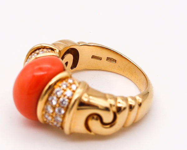 -Bvlgari Roma Cocktail Ring In 18Kt Gold With 3.68 Ctw Diamonds And Coral