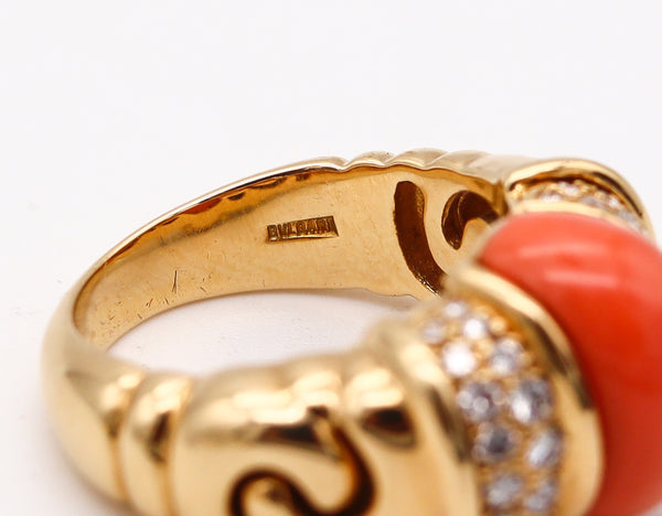 -Bvlgari Roma Cocktail Ring In 18Kt Gold With 3.68 Ctw Diamonds And Coral