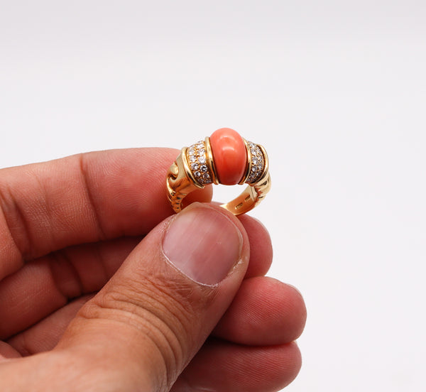 -Bvlgari Roma Cocktail Ring In 18Kt Gold With 3.68 Ctw Diamonds And Coral