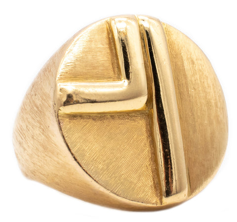 *Burle Marx 1970 Brazil geometric unisex signet ring in 18 kt yellow gold