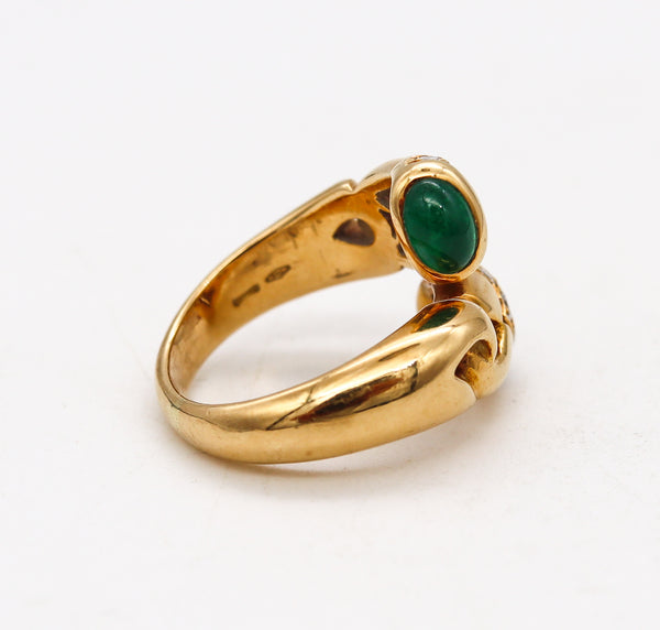 Bvlgari Roma Doppio Bypass Ring In 18Kt Gold With 1.79 Ctw Diamonds Emerald & Ruby