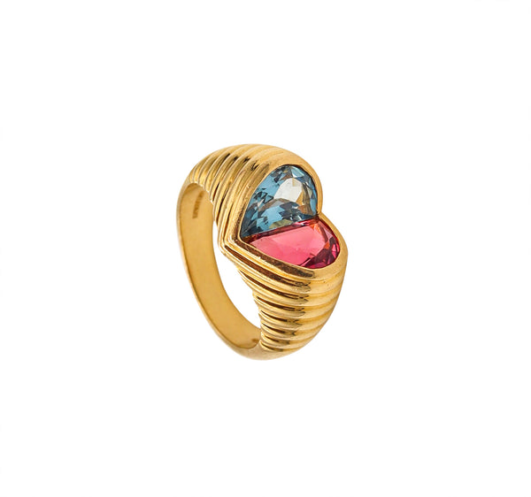 Bvlgari Roma Doppio Ring In 18Kt Yellow Gold With 3.10 Ctw In Pink Tourmaline & Topaz