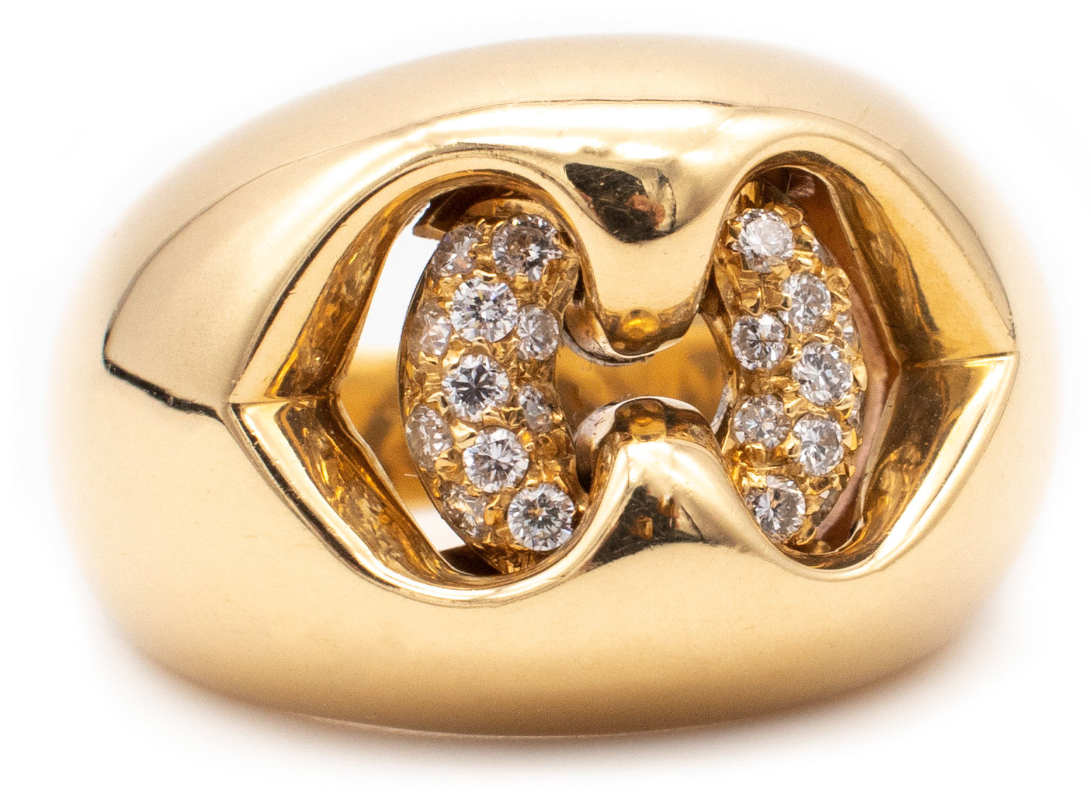 *Bvlgari Roma 18 kt gold Doppio Cuore collection ring with VS diamonds